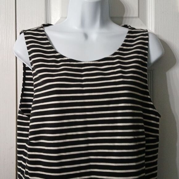 J Crew black white stripe sleeveless blouse full zipper back Sz L EUC - Picture 3 of 6